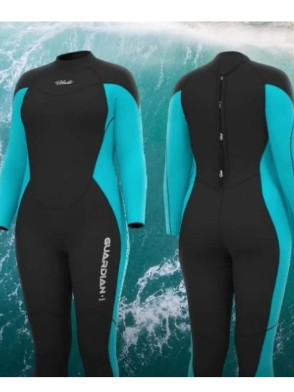Hevto Swim Guardian II Men's Black & Teal Full-Body Wetsuit Size Unknown See Pic
